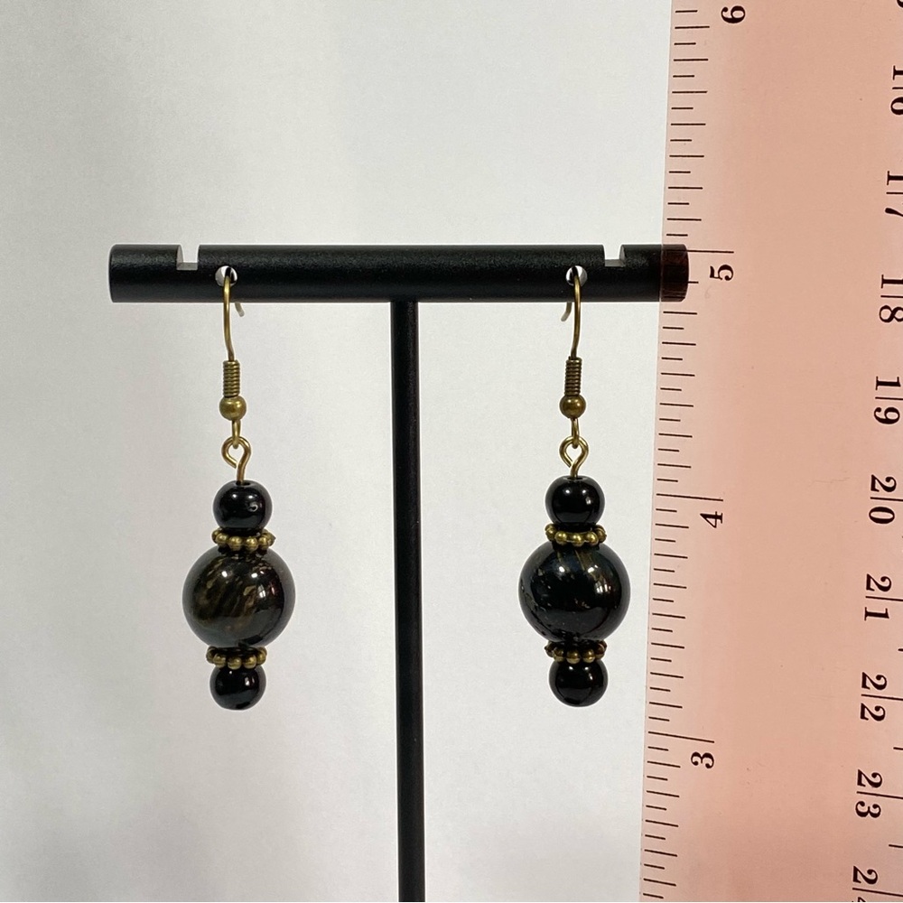 Night in Paris Glass Beaded and Bronze Tone Earrings Handmade - Picture 4 of 4